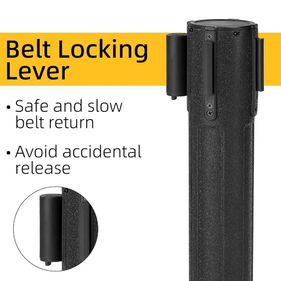 Set of 2 Stanchions with 6.6 FT Retractable Belts, Black Stanchion Post for Crow - Picture 4 of 8